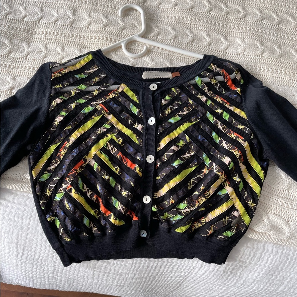 Cluny Multi Color and Black Cropped Mesh Sweater Size M